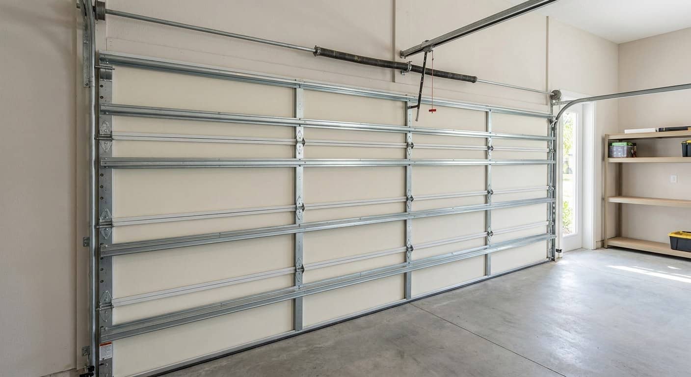 Refuerzos galvanizados horizontales atornillados por dentro de la puerta