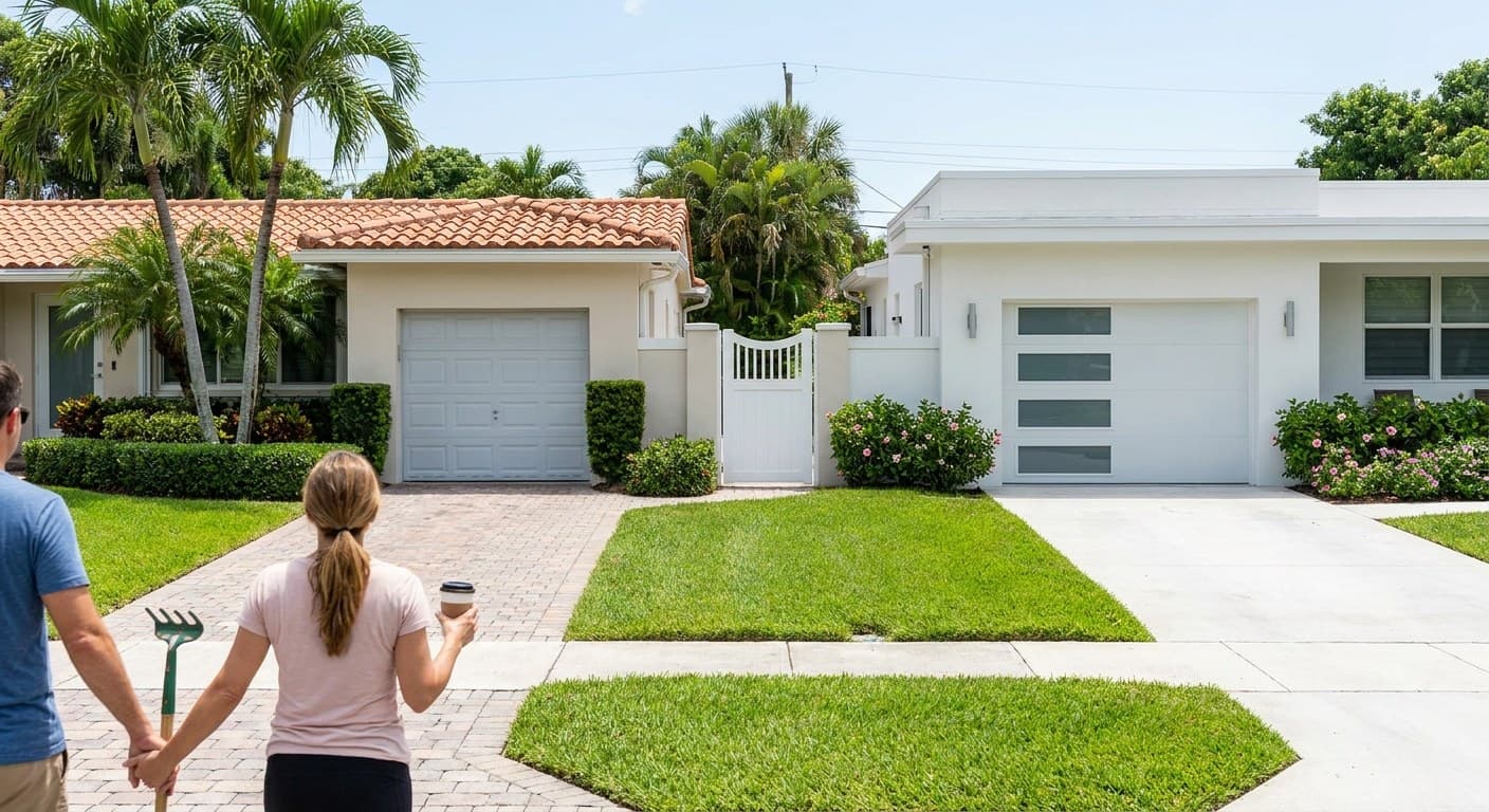 Una casa antigua, una reformada, y una puerta en medio