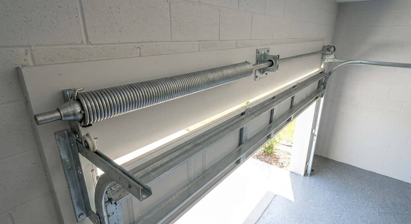 Newly installed torsion spring with tight uniform coils