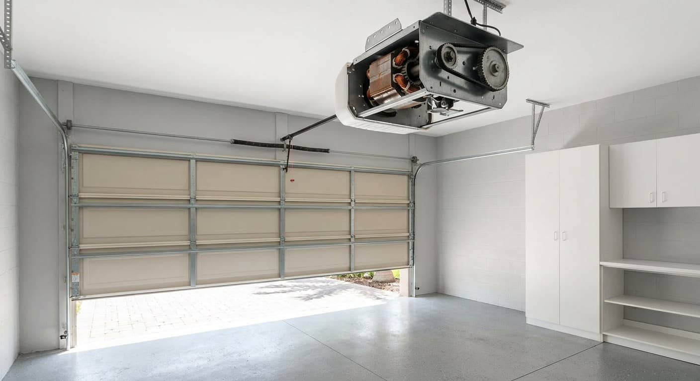 Motor del operador sin tapa, con los bobinados y el eje a la vista