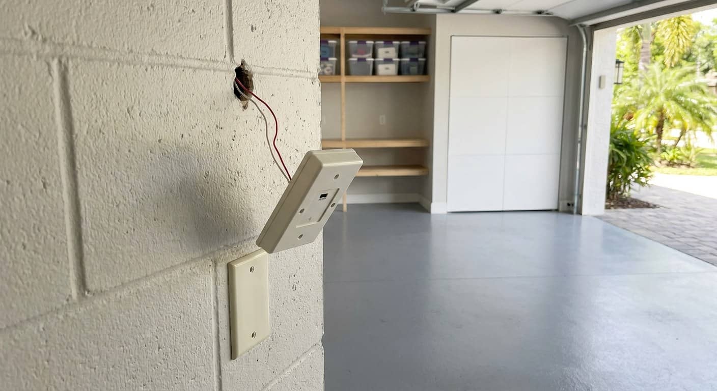 Control de pared desmontado, con sus dos cables de baja tension a la vista