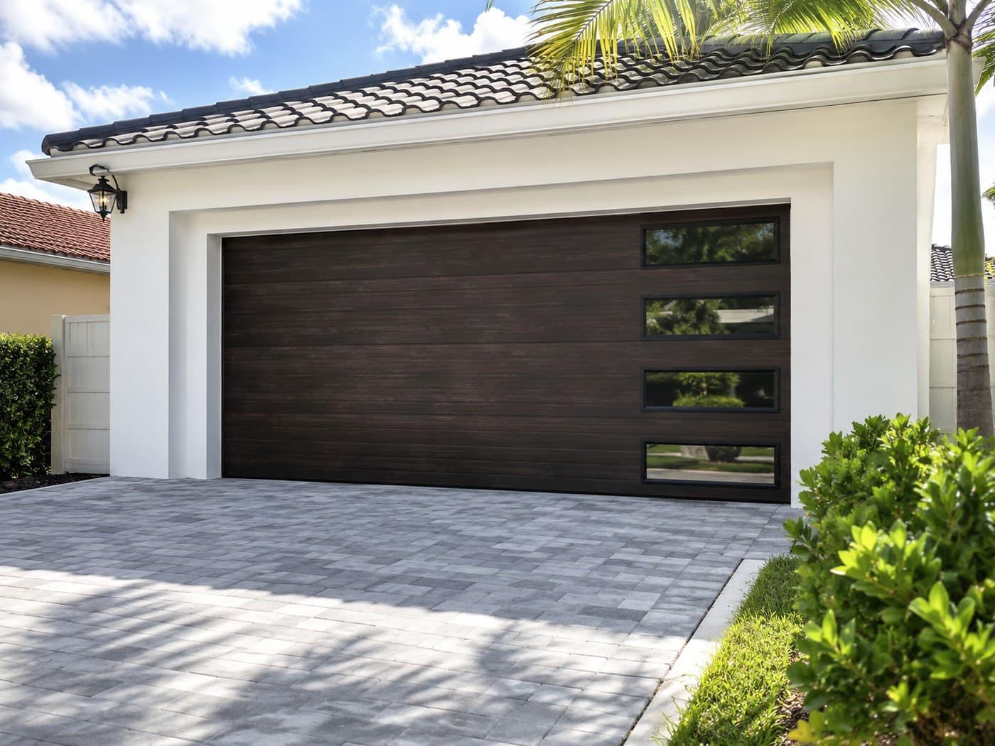 New garage door installation in Boca Raton — new sectional garage door hung, balanced and closing evenly on the same opening